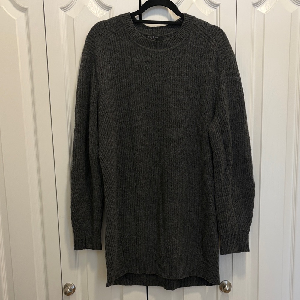 rag & bone Cashmere Charcoal Crew Neck Long Knit Sweater M